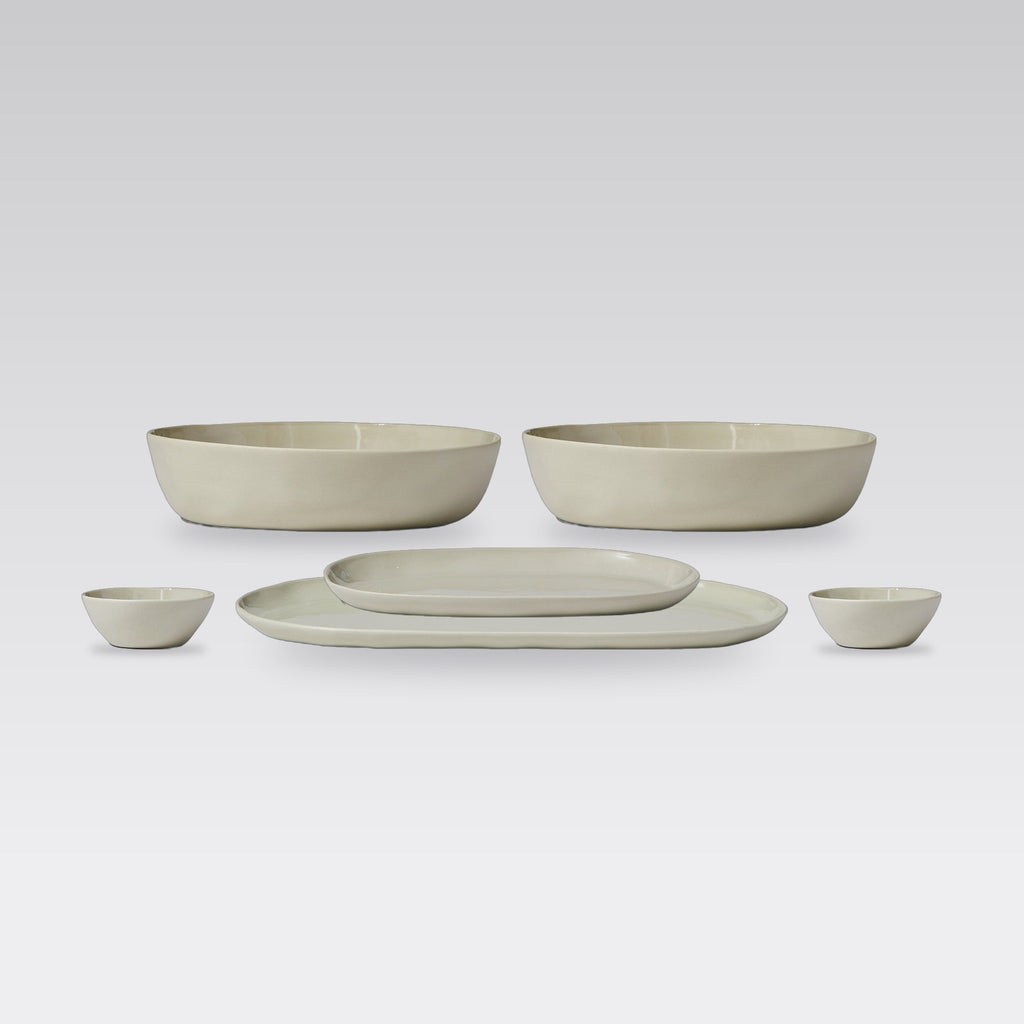 Cloud Value Set Chalk: 6 piece Marmoset Found Cloud ceramics set in Chalk on a grey studio background