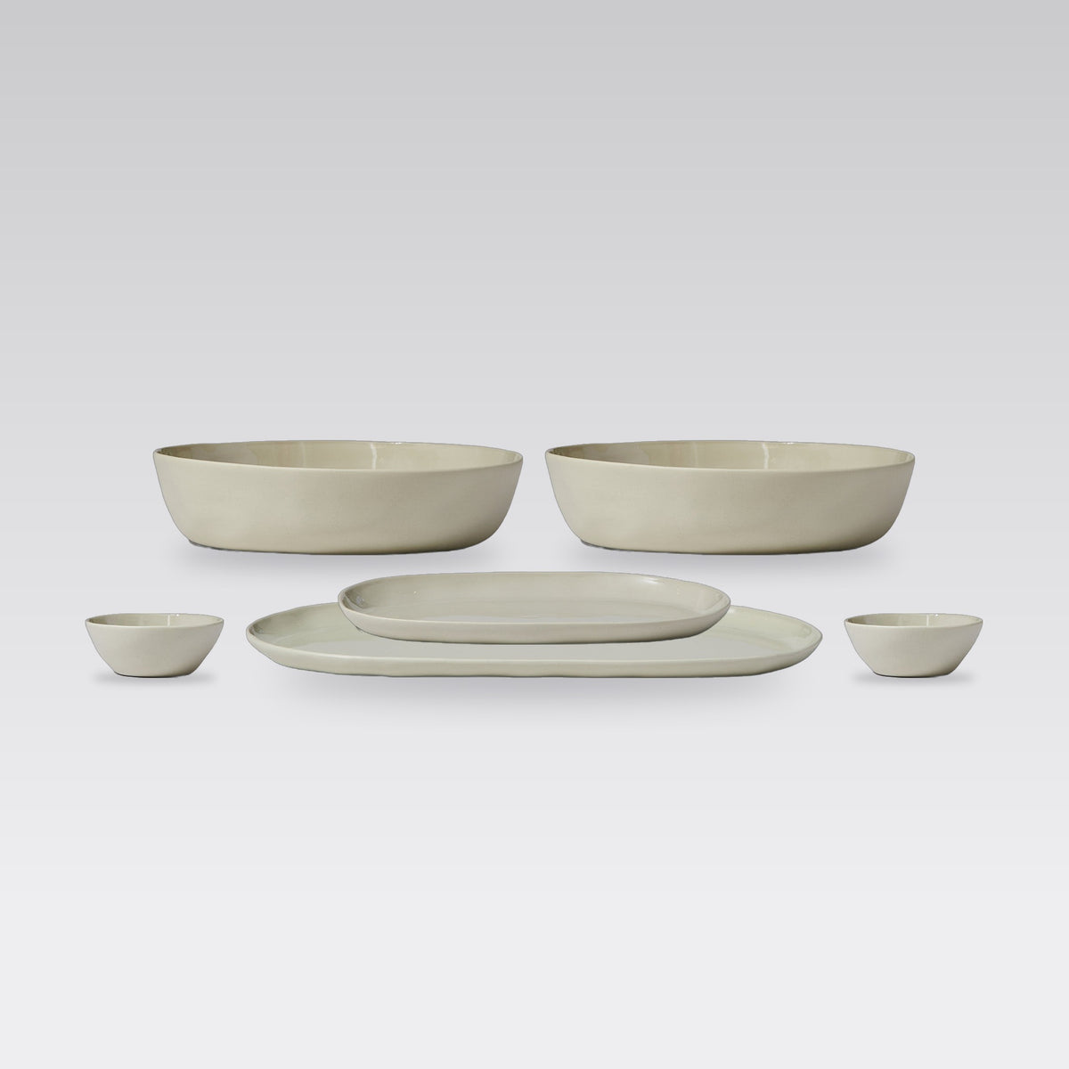 Cloud Value Set Chalk: 6 piece Marmoset Found Cloud ceramics set in Chalk on a grey studio background