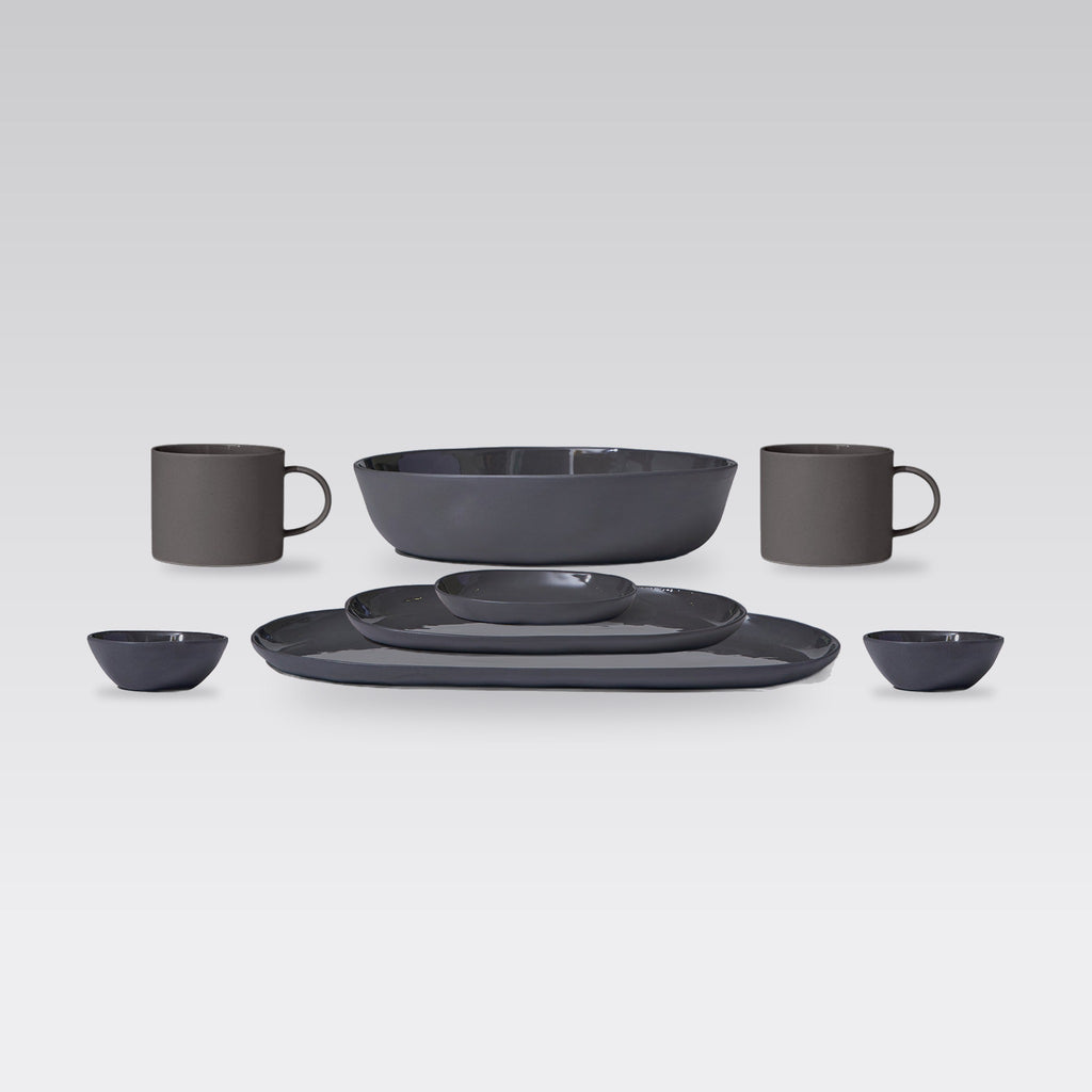 Cloud Value Set Charcoal: 8 piece Marmoset Found Cloud ceramics set in Charcoal on a grey studio background