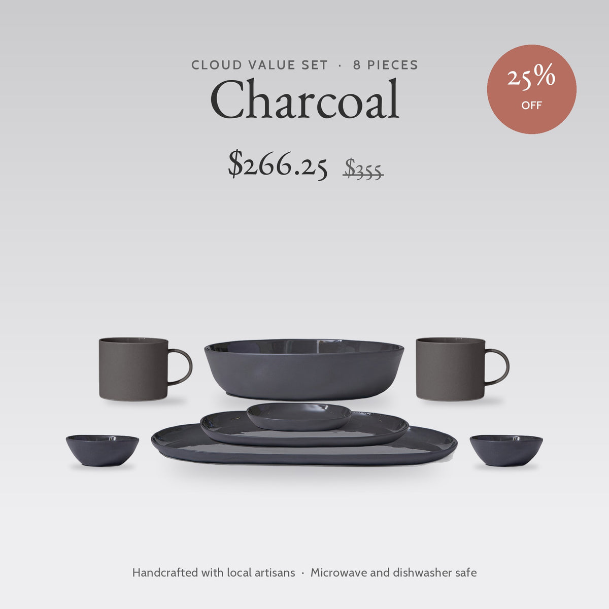 Cloud Value Set Charcoal, $266.25, was $355, 25% off
