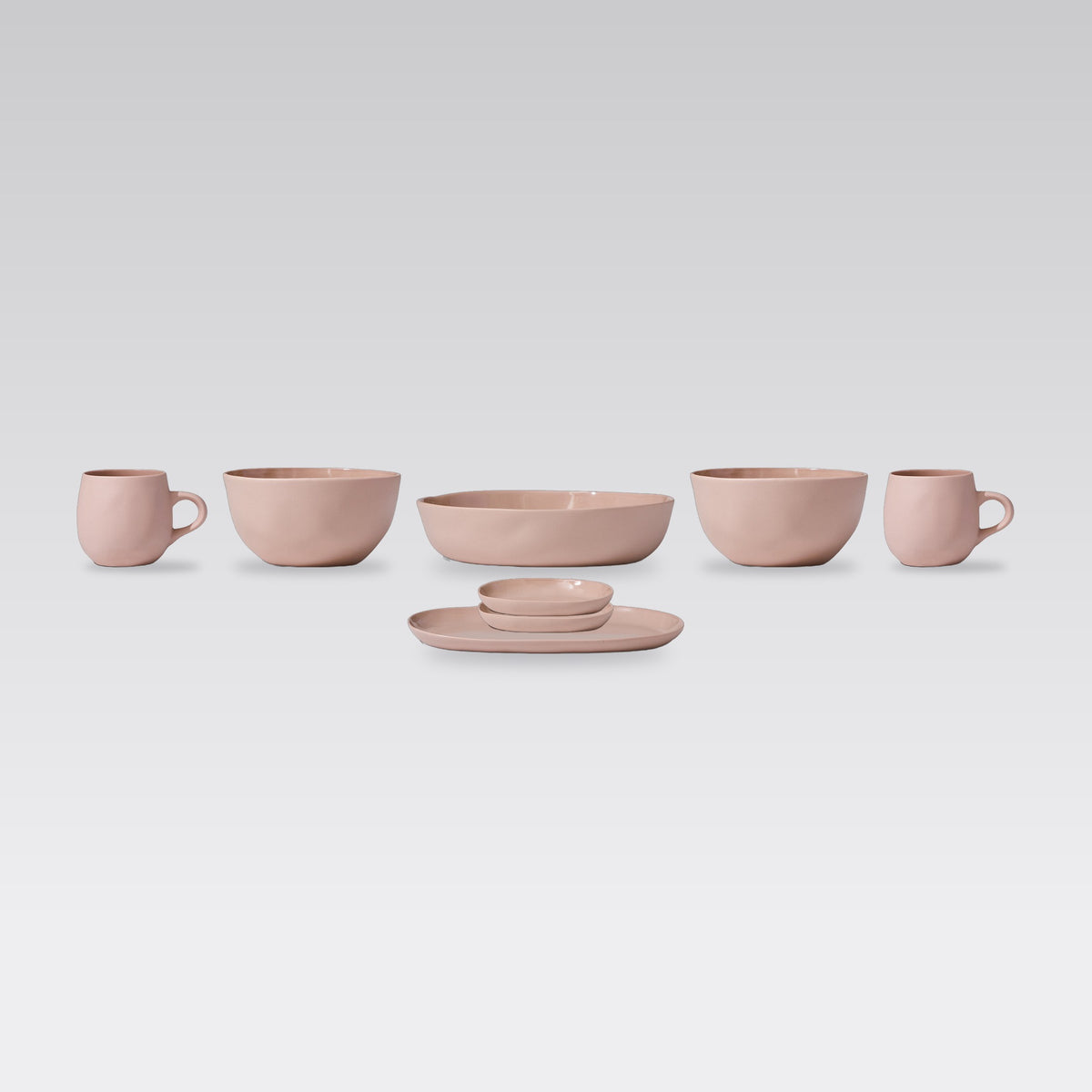 Cloud Value Set Icy Pink: 8 piece Marmoset Found Cloud ceramics set in Icy Pink on a grey studio background
