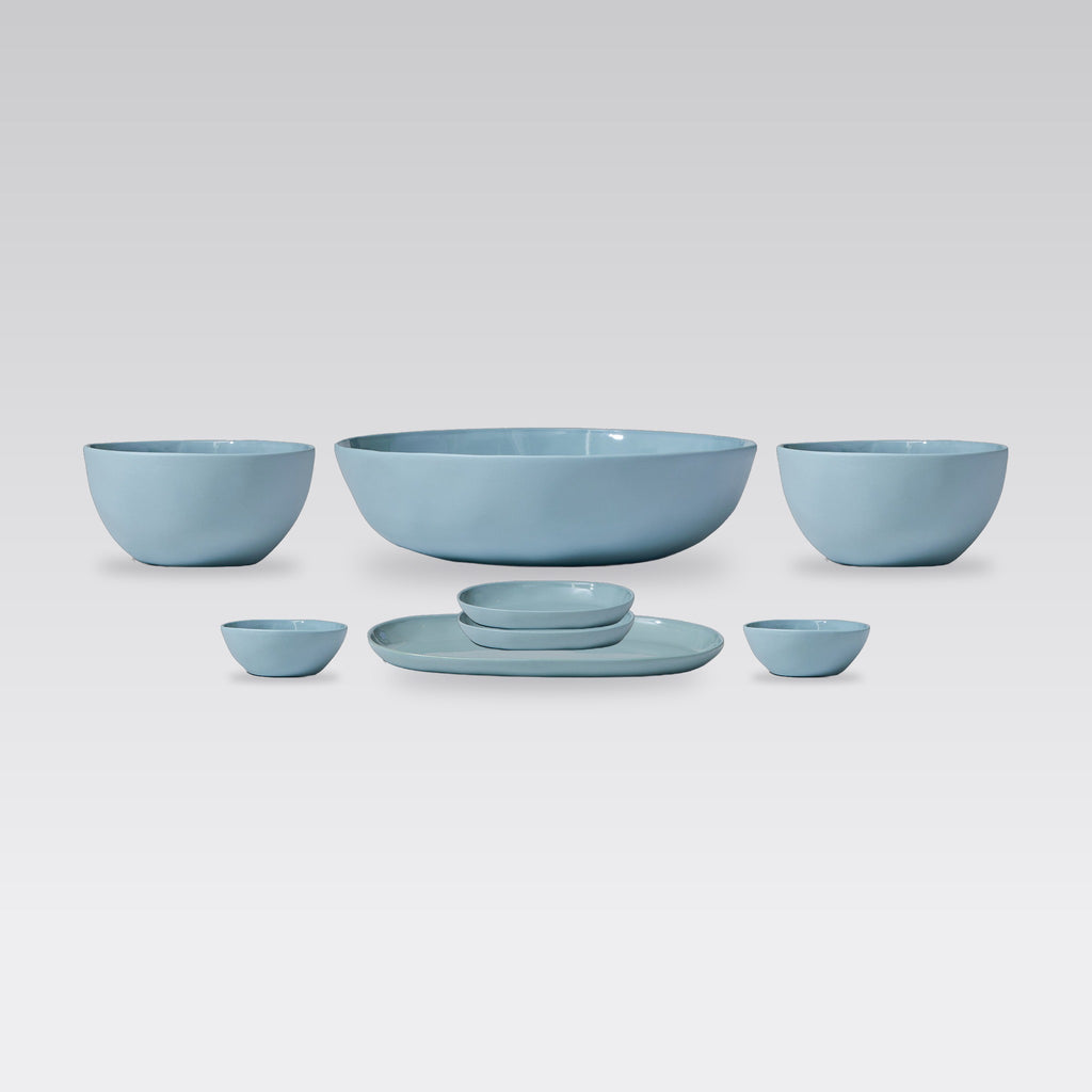 Cloud Value Set Light Blue: 8 piece Marmoset Found Cloud ceramics set in Light Blue on a grey studio background