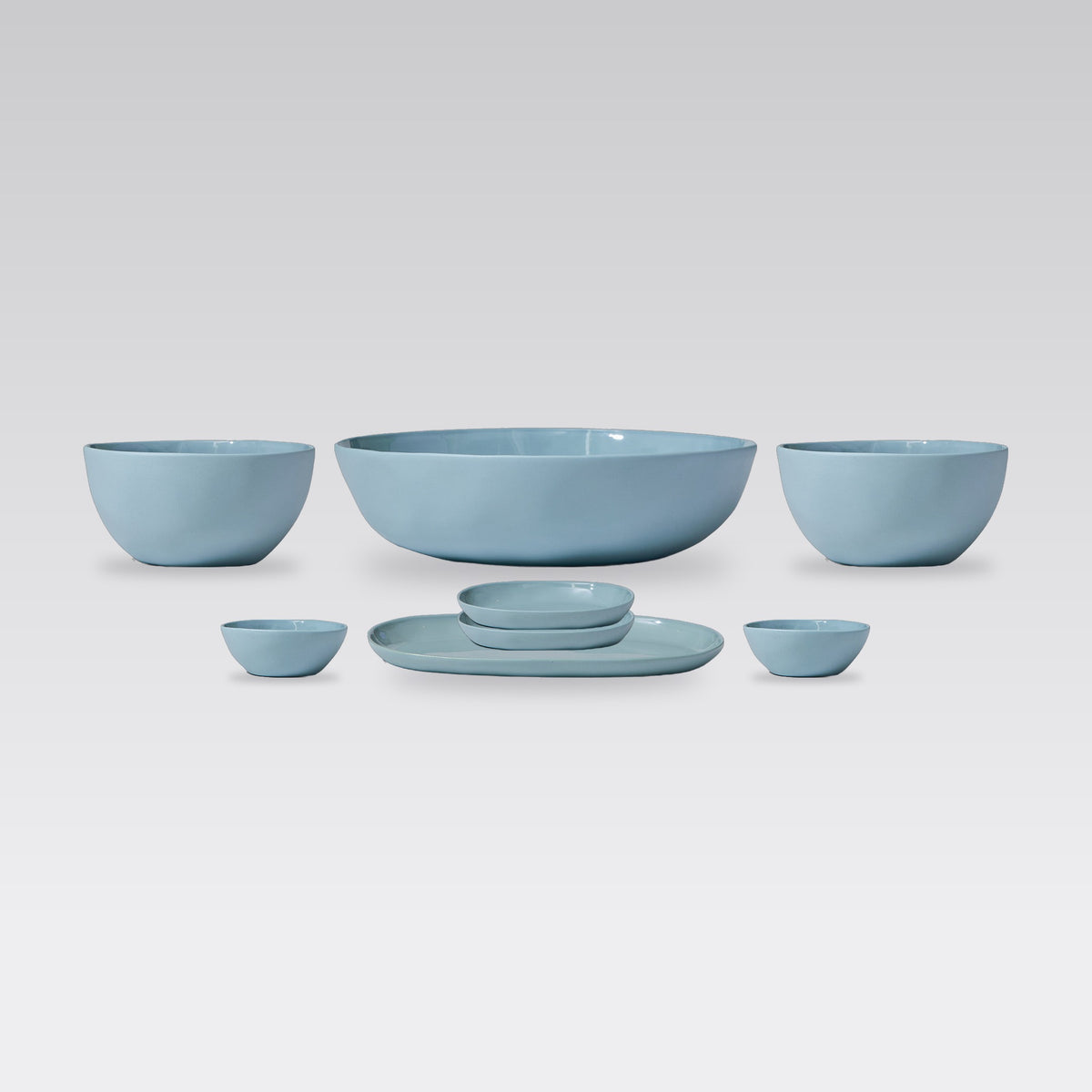 Cloud Value Set Light Blue: 8 piece Marmoset Found Cloud ceramics set in Light Blue on a grey studio background