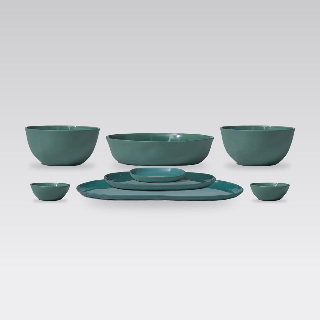 Cloud Value Set Moss: 8 piece Marmoset Found Cloud ceramics set in Moss on a grey studio background